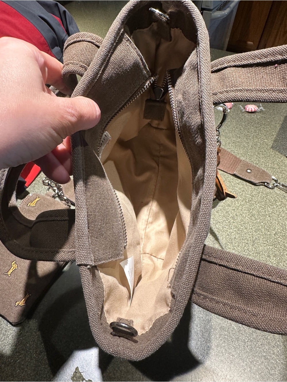 Madden Girl Brown Canvas Mini Tote with Dog Charm - Picture 8 of 8